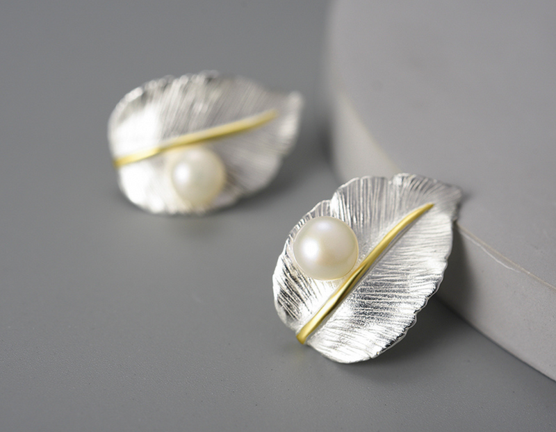 Pearl Leaf Stud Earrings