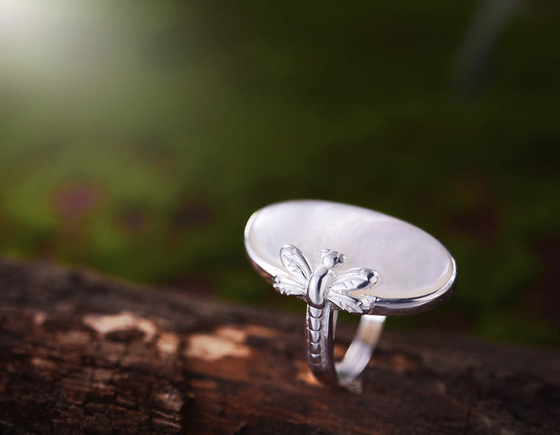 Oval Mother of Pearl Dragonfly Ring