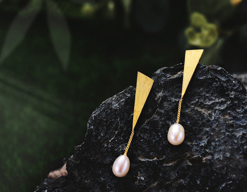 Triangle Pearl Earring