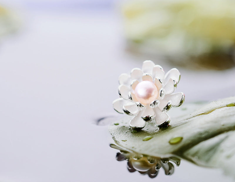 Pearl Lotus Stud Earring