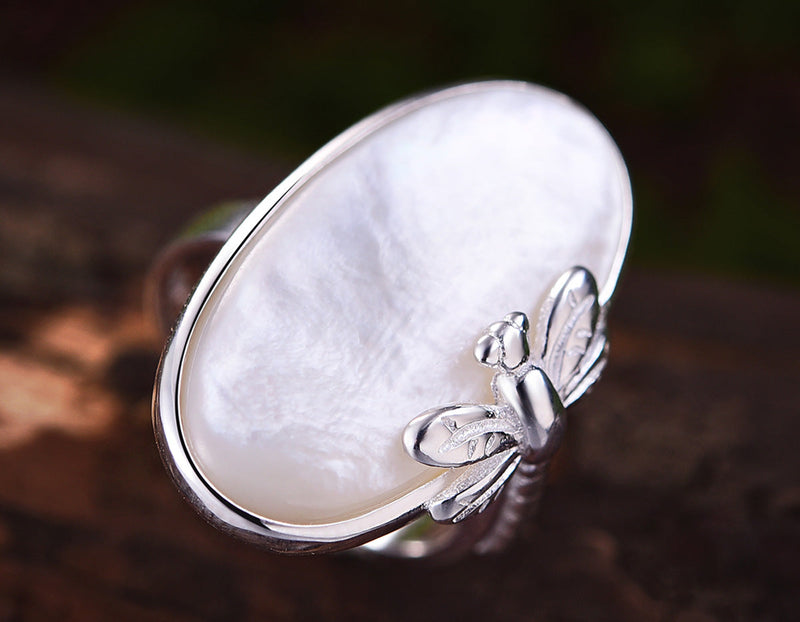 Oval Mother of Pearl Dragonfly Ring