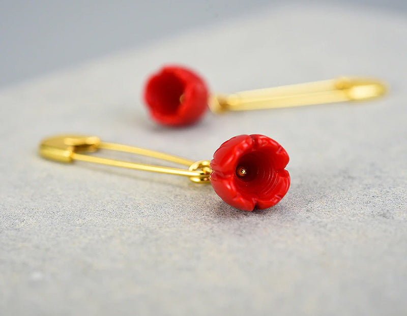 Red Rose on a Safety Pin Earring