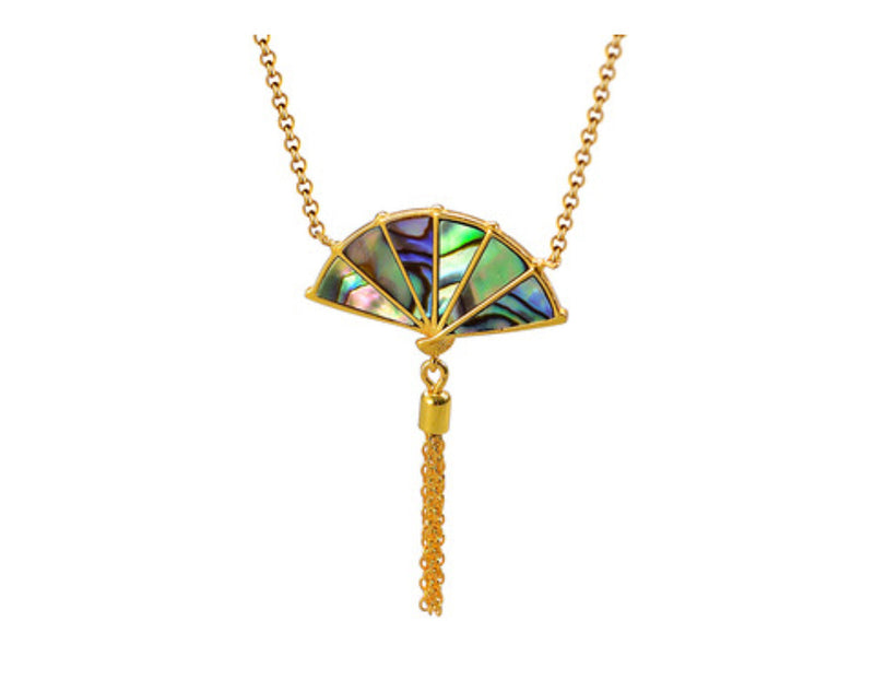 Mother of Pearl Oriental Fan Necklace