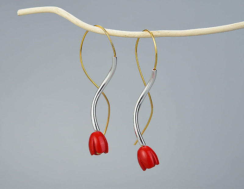 Red Rose Vines Earring