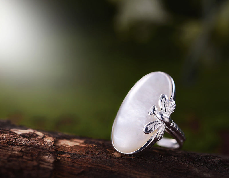 Oval Mother of Pearl Dragonfly Ring