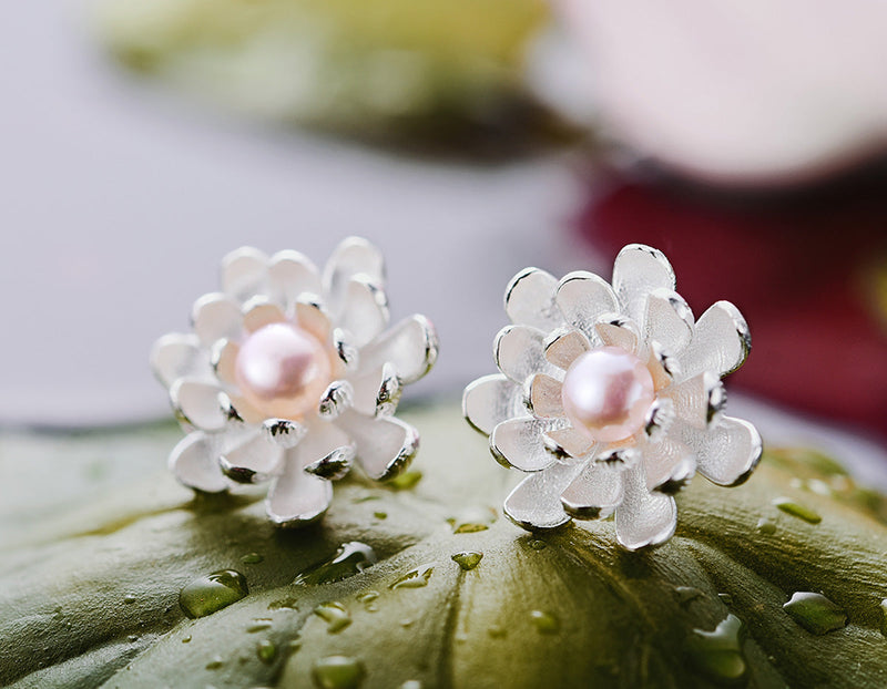 Pearl Lotus Stud Earring