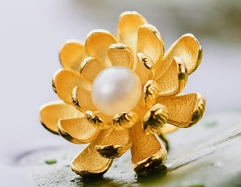 Pearl Lotus Stud Earring