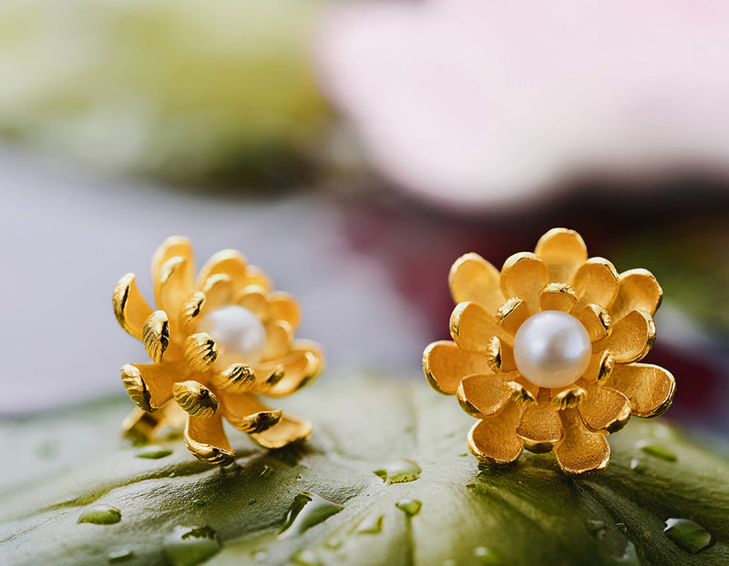 Pearl Lotus Stud Earring