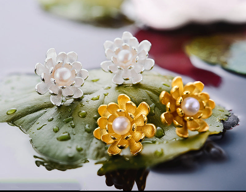 Pearl Lotus Stud Earring